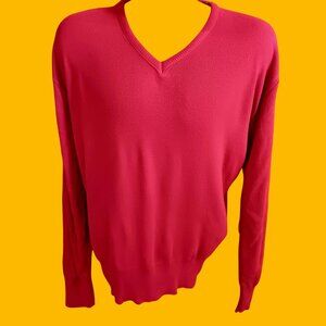 XL V-Neck Sweater Vintage Men's 1980's Royal Knight Knit Classic Long Sleeve Red